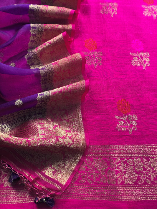 Pink Handloom Raw Silk Suit With Kora Silk Dupatta