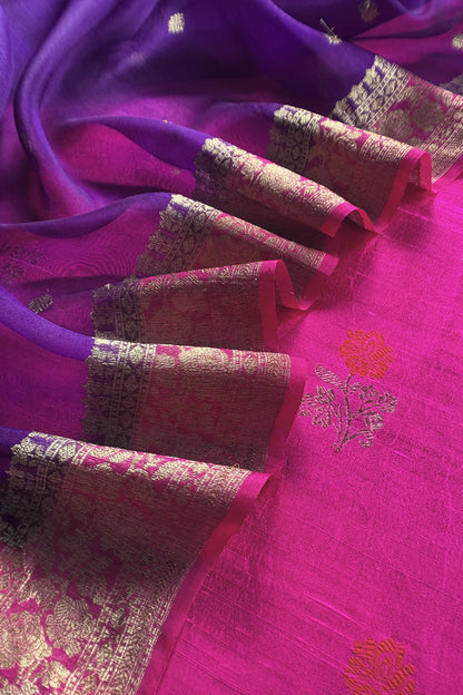 Pink Handloom Raw Silk Suit With Kora Silk Dupatta