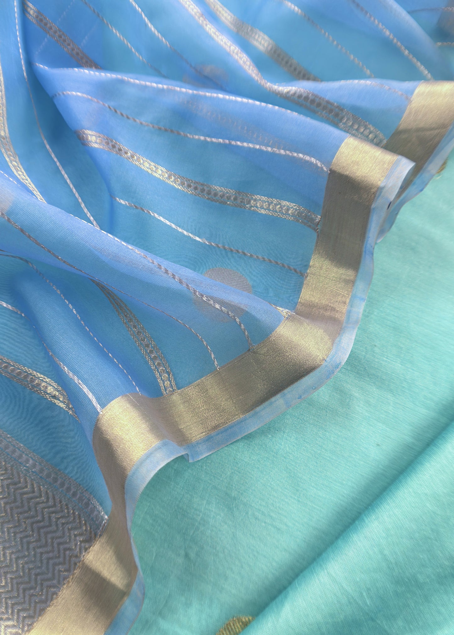 Powder Blue Handloom Banarasi Silk Kurta And Ombre Kora Silk Dupatta With Kadwa Meenakari Weaving