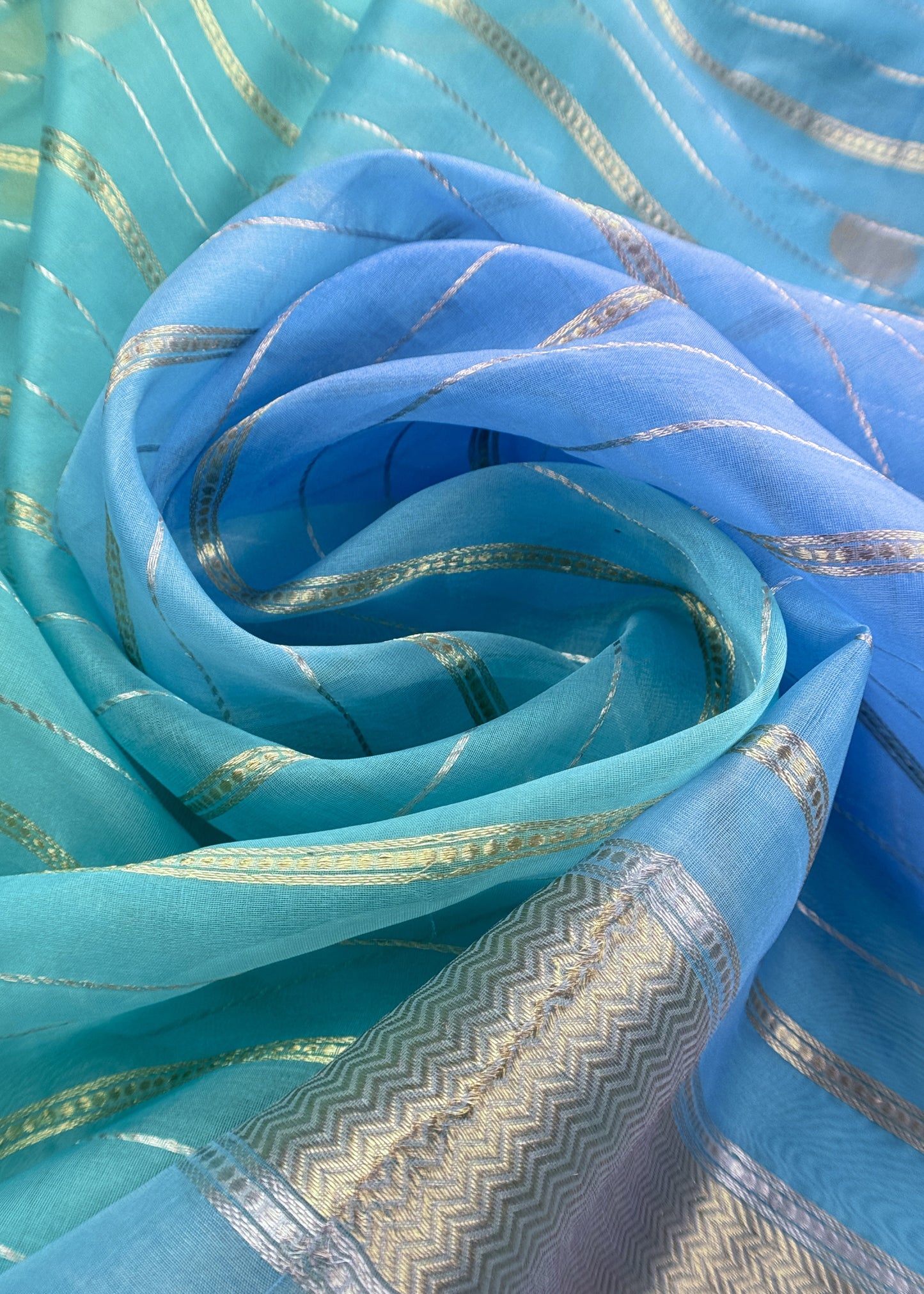 Powder Blue Handloom Banarasi Silk Kurta And Ombre Kora Silk Dupatta With Kadwa Meenakari Weaving