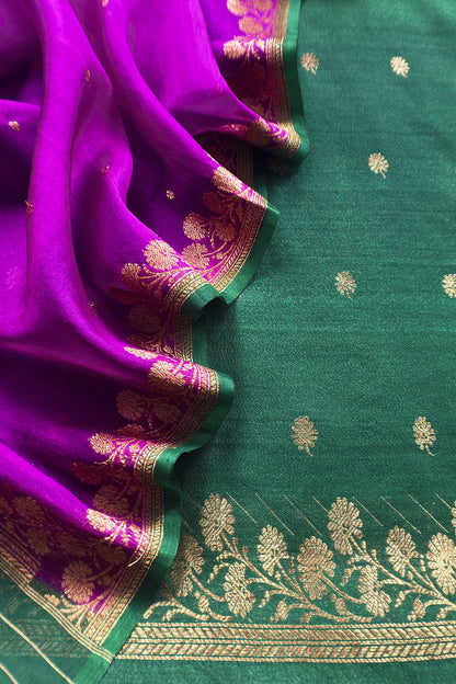 Green Handloom Raw Silk Kurta And Kora Silk Dupatta With Kadwa Weaving