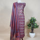 Burnt Maroon Ikkat Art Tussar Unstitched Dupatta-suit with french knot embroidery