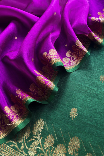 Green Handloom Raw Silk Kurta And Kora Silk Dupatta With Kadwa Weaving