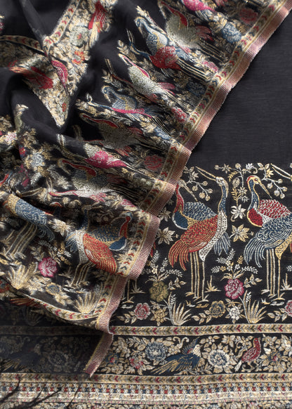 Black Kani Jamawar Silk Suit With Dupatta
