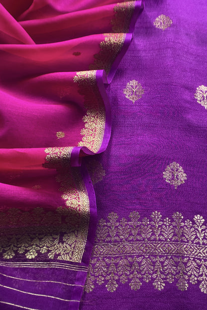 Violet Handloom Raw Silk Kurta And Kora Silk Dupatta With Kadwa Weaving