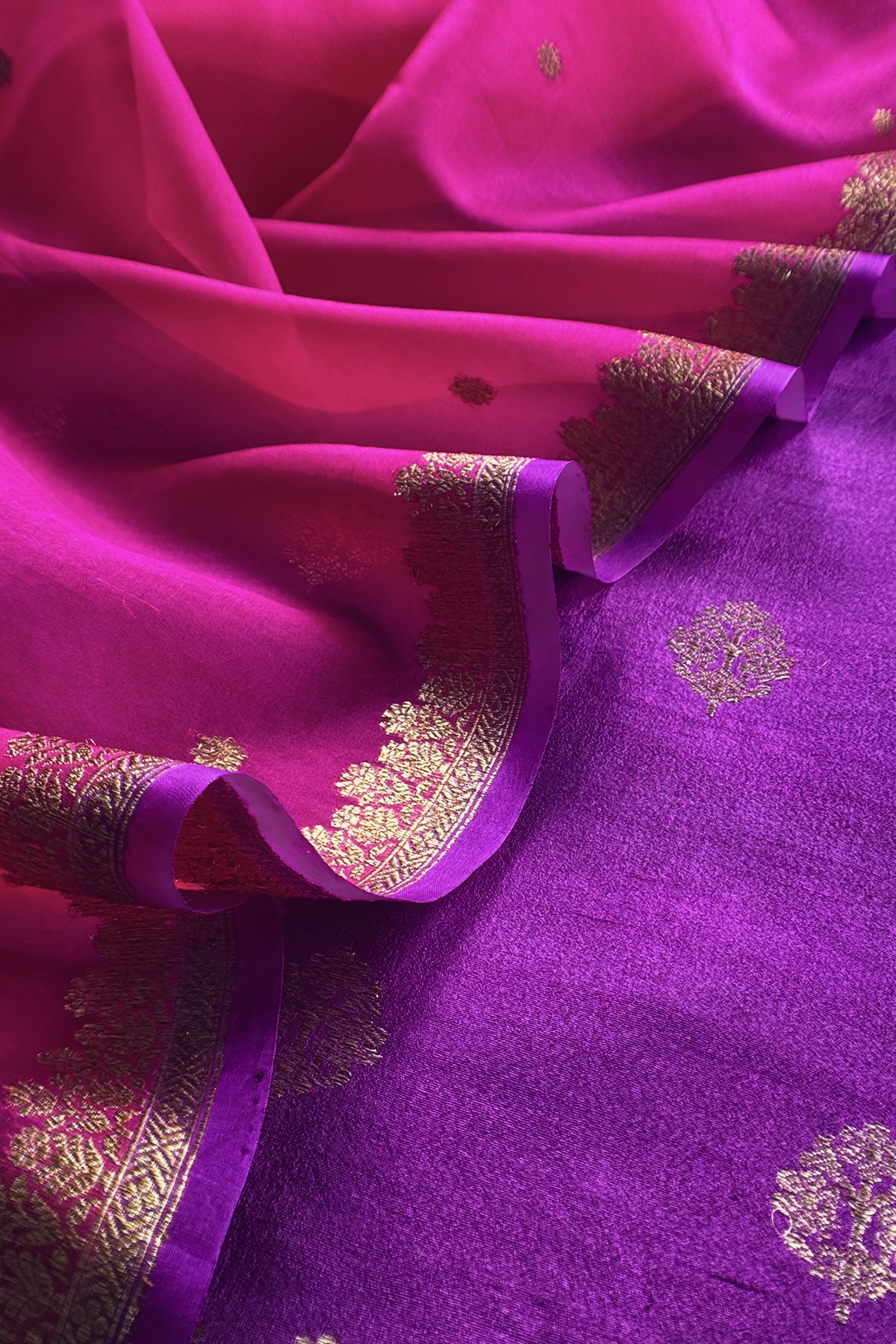 Violet Handloom Raw Silk Kurta And Kora Silk Dupatta With Kadwa Weaving