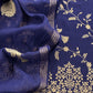 Persian Blue Chidiya Pure Mul Chanderi Suit Fabric With Aari Embroidery