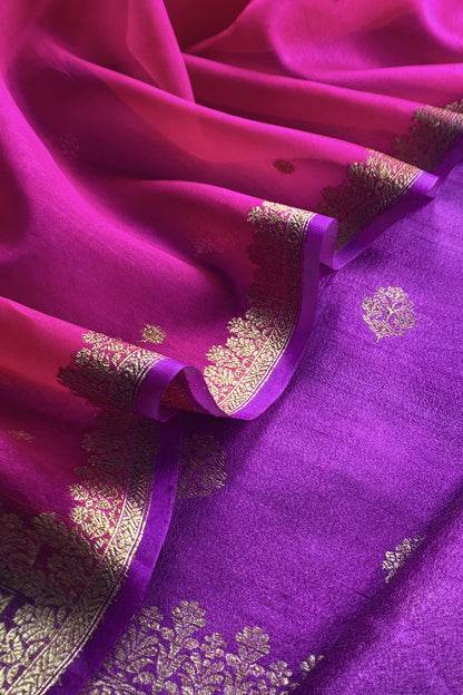Violet Handloom Raw Silk Kurta And Kora Silk Dupatta With Kadwa Weaving