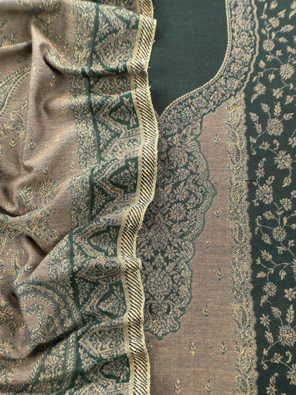 Bottle Green Premium Pashmina Silk Suit With Dupatta