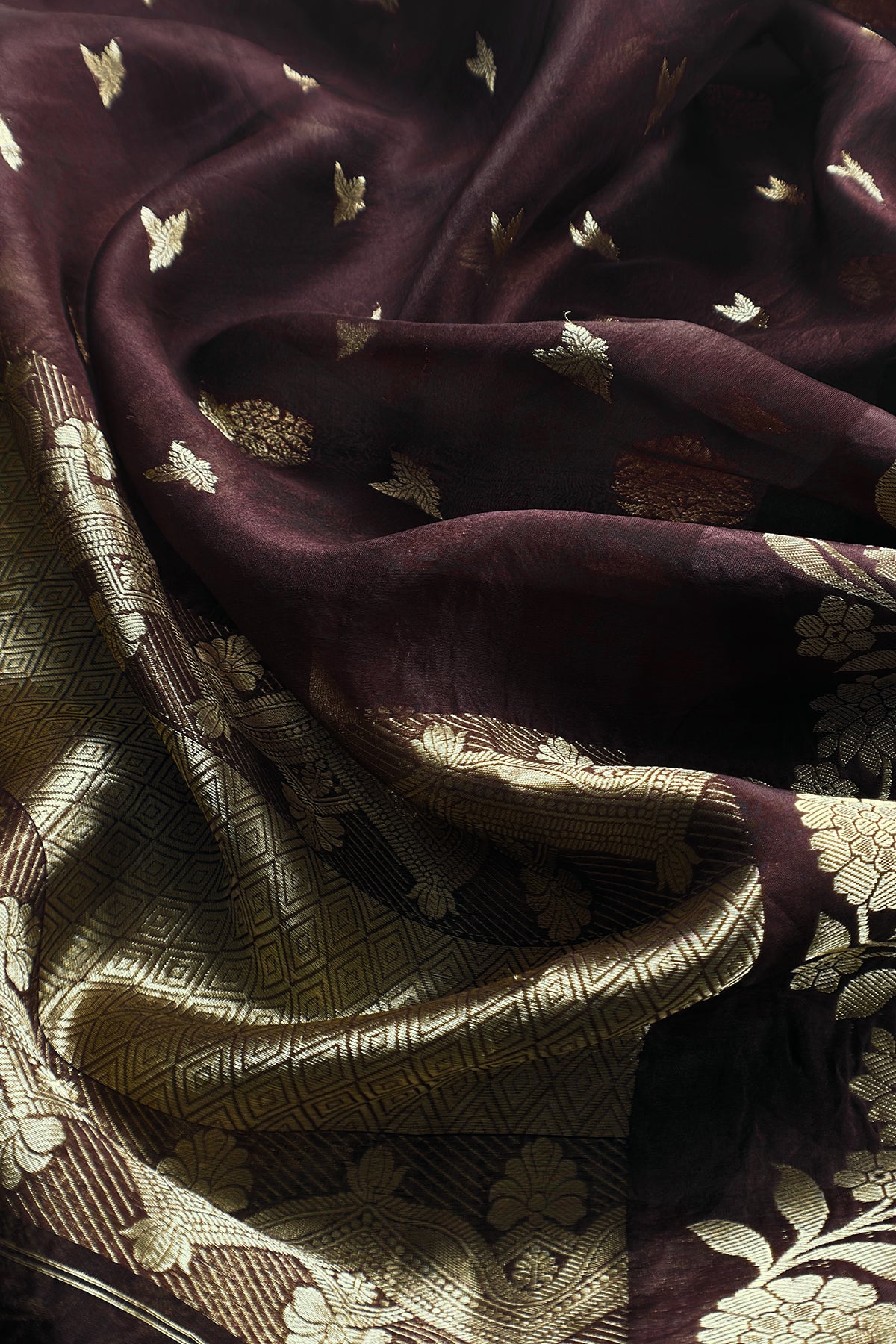 Chocolate Brown Handloom Raw Silk Kurta And Kora Silk Dupatta With Gold Kadwa Weaving