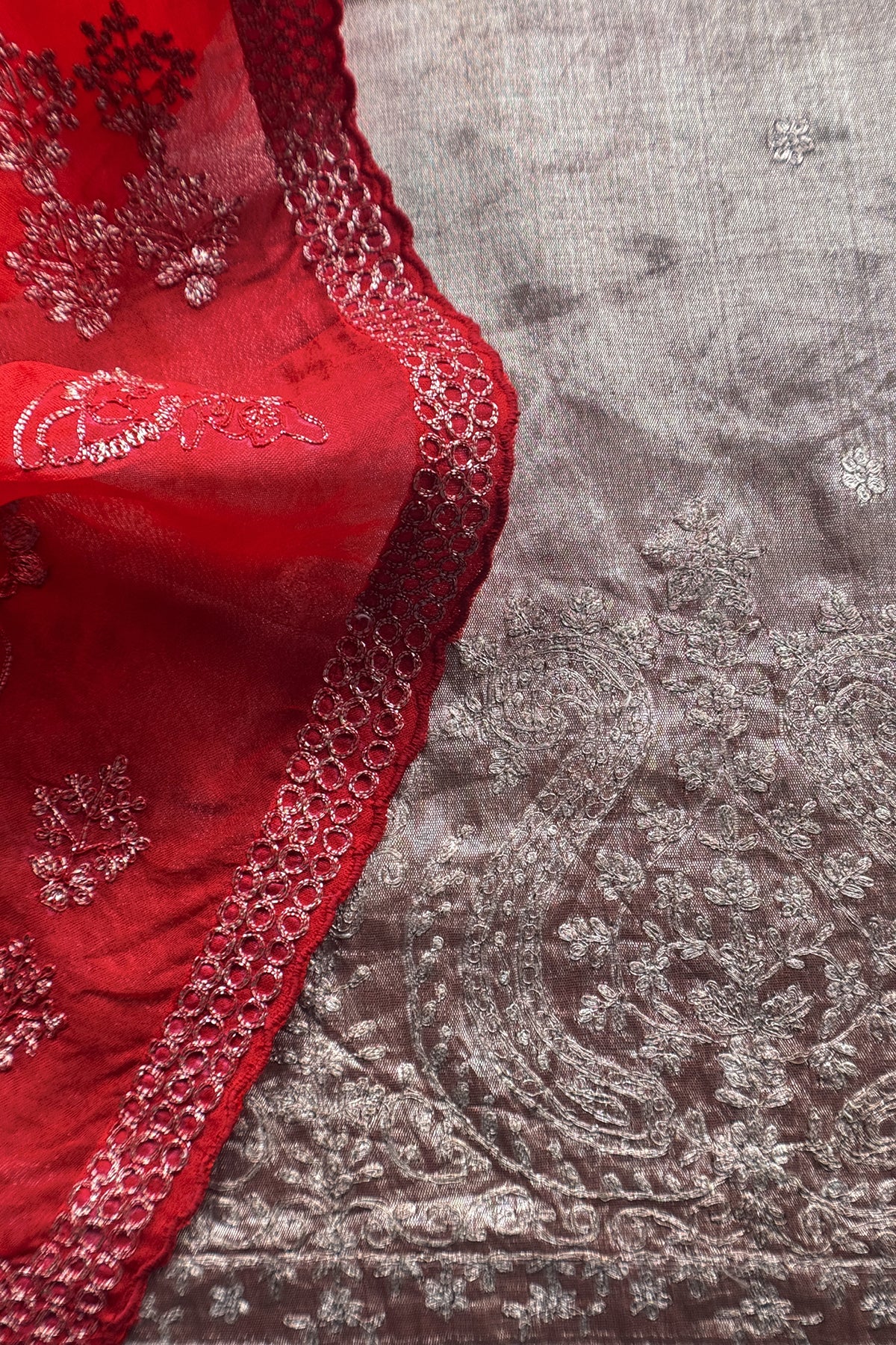 Luxe Golden Red Dulhan Handloom Tissue Silk Kurta And Kora Silk Dupatta With Pitta Hand Work