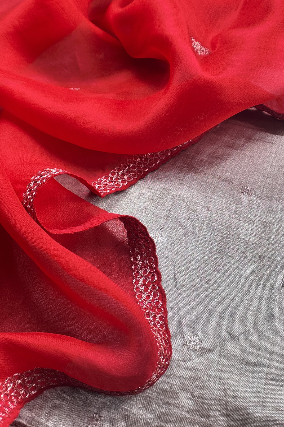 Luxe Golden Red Dulhan Handloom Tissue Silk Kurta And Kora Silk Dupatta With Pitta Hand Work