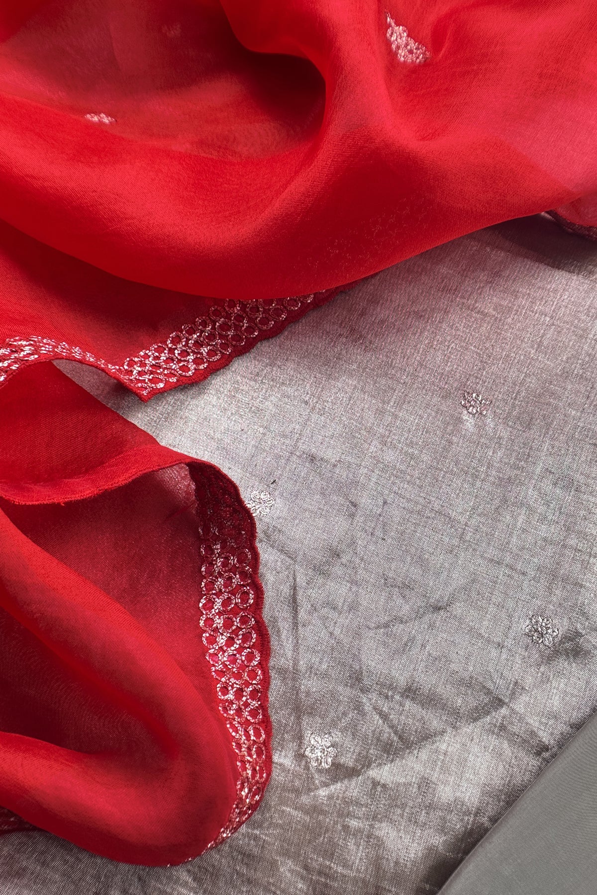 Luxe Golden Red Dulhan Handloom Tissue Silk Kurta And Kora Silk Dupatta With Pitta Hand Work