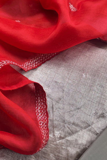 Luxe Golden Red Dulhan Handloom Tissue Silk Kurta And Kora Silk Dupatta With Pitta Hand Work