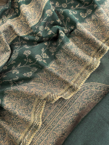 Bottle Green Premium Pashmina Silk Suit With Dupatta