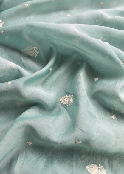 Pastel Blue Pure Mul Suit With Chikan Embroidery