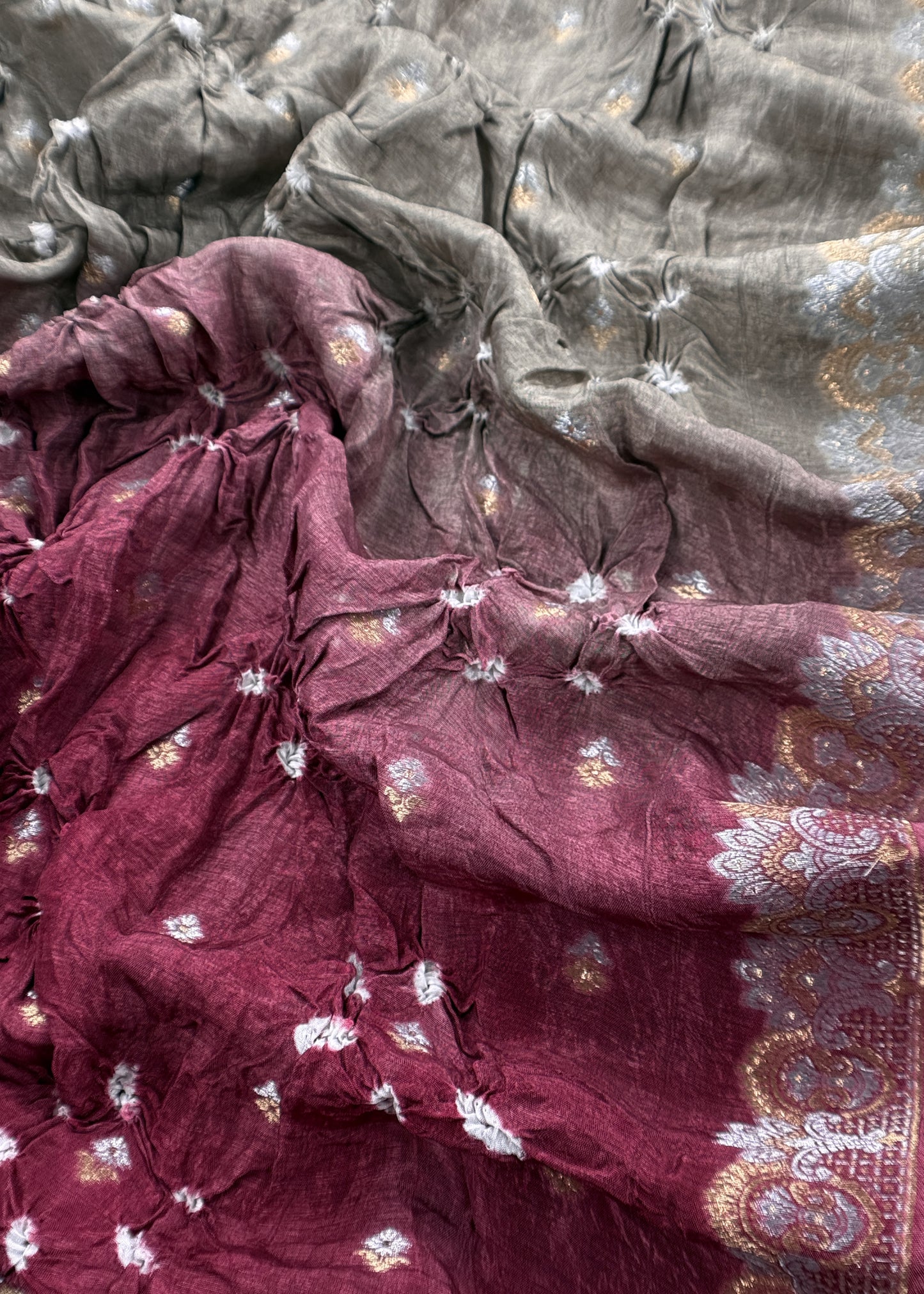 Grey With Maroon Handloom Silk Suit With Zari weaving