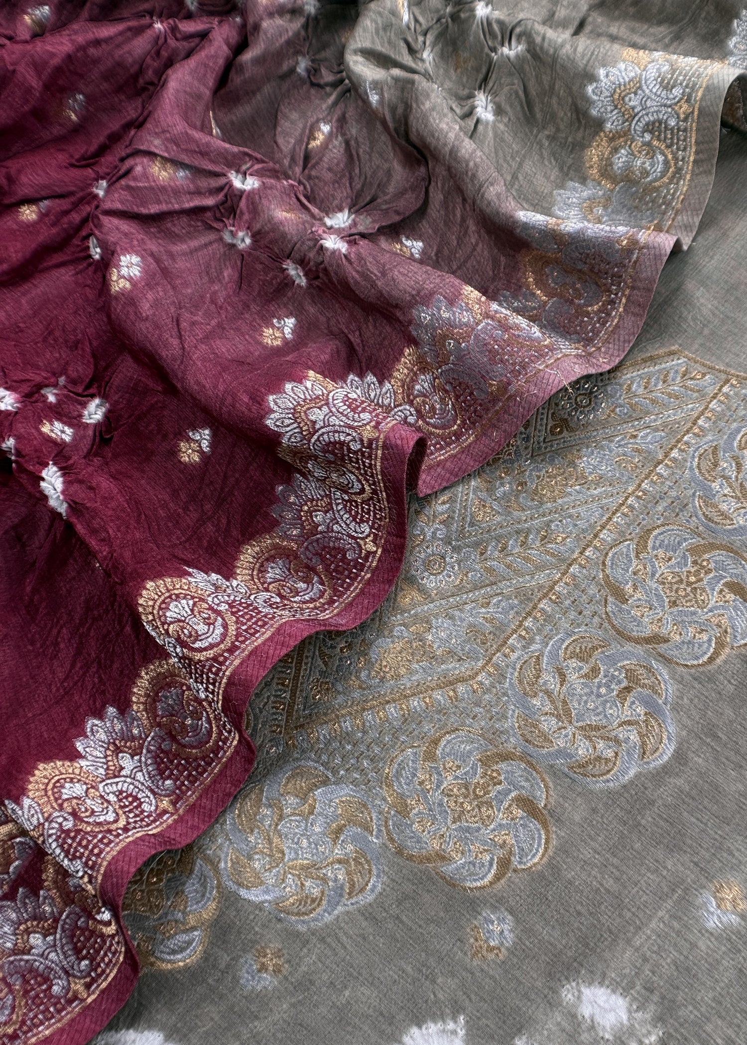 Buy Handloom Gajji Silk Suit With Zari weaving