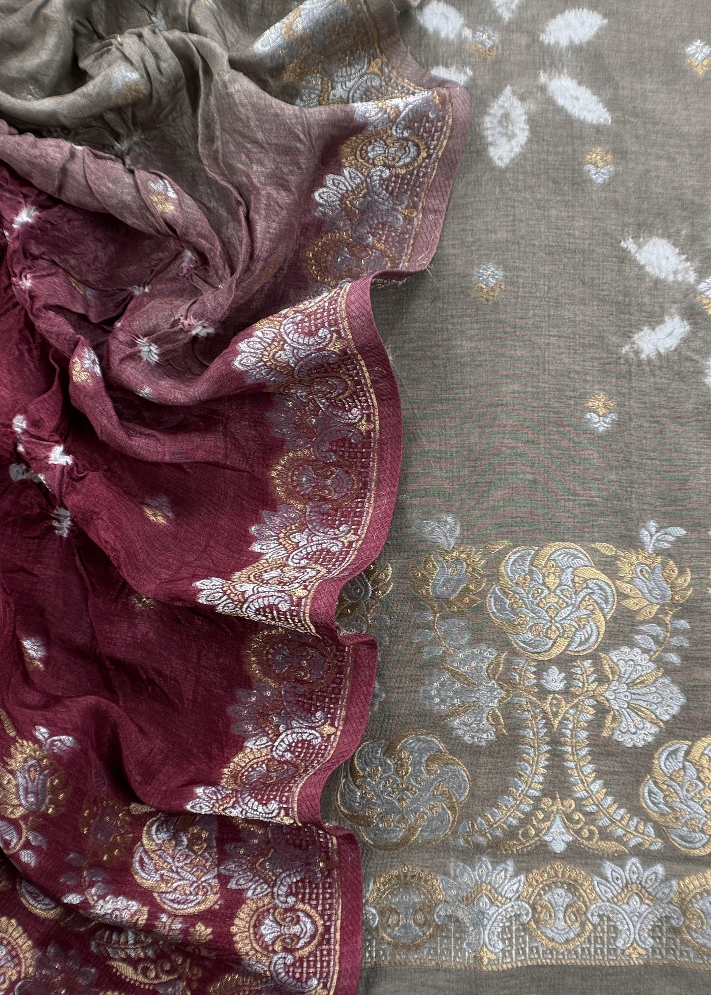 Gajji silk suit with bandhani printed dupatta