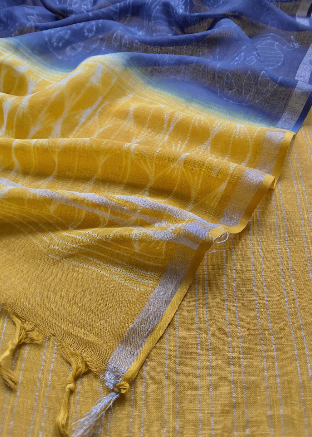 Yellow Linen Suit With Contrast 2D Shibori Dupatta
