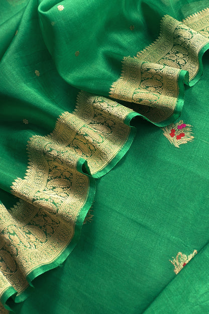 Green Handloom Kora Silk Kurta And Kora Silk Dupatta With Meenkari Weaving