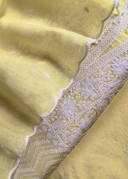 Yellow Pure Mul Suit With Chikan Embroidery