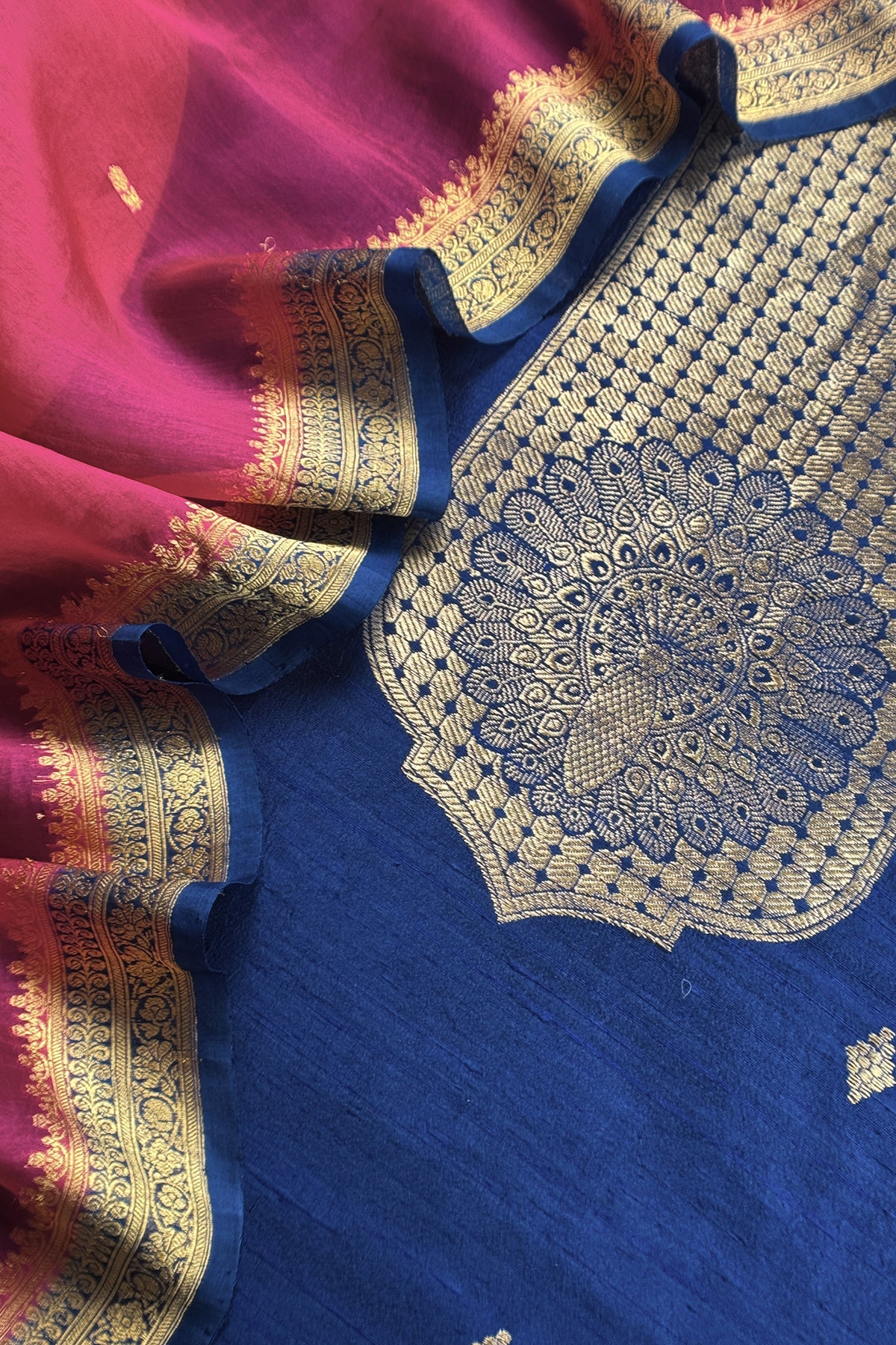 Teal Blue Handloom Raw Silk Kurta And Kora Silk Dupatta With Kadwa Weaving