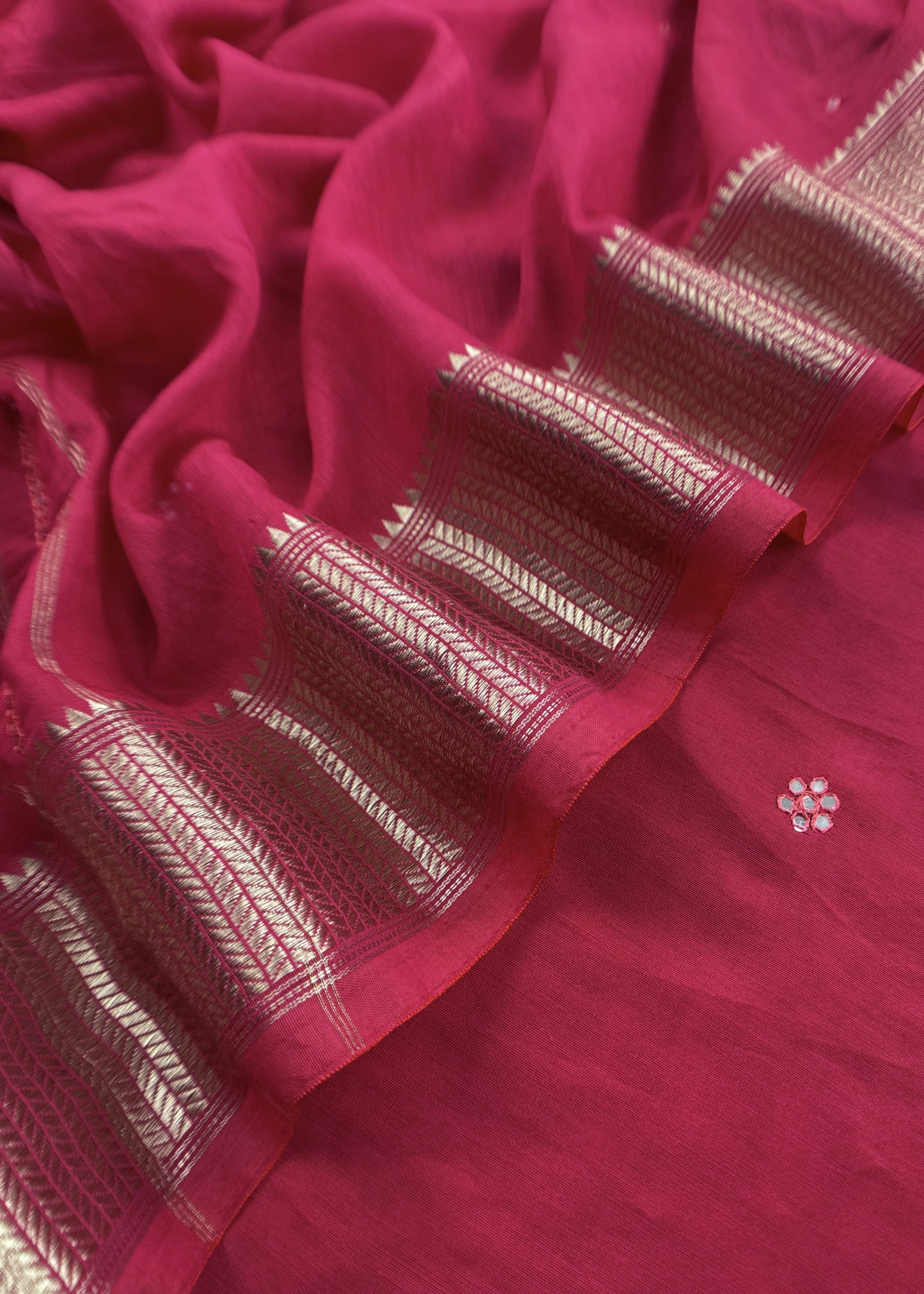 Red Pure Assamese Silk Suit Fabric With Mirrors Handwork