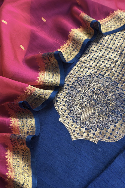 Teal Blue Handloom Raw Silk Kurta And Kora Silk Dupatta With Kadwa Weaving