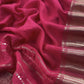 Red Pure Assamese Silk Suit Fabric With Mirrors Handwork