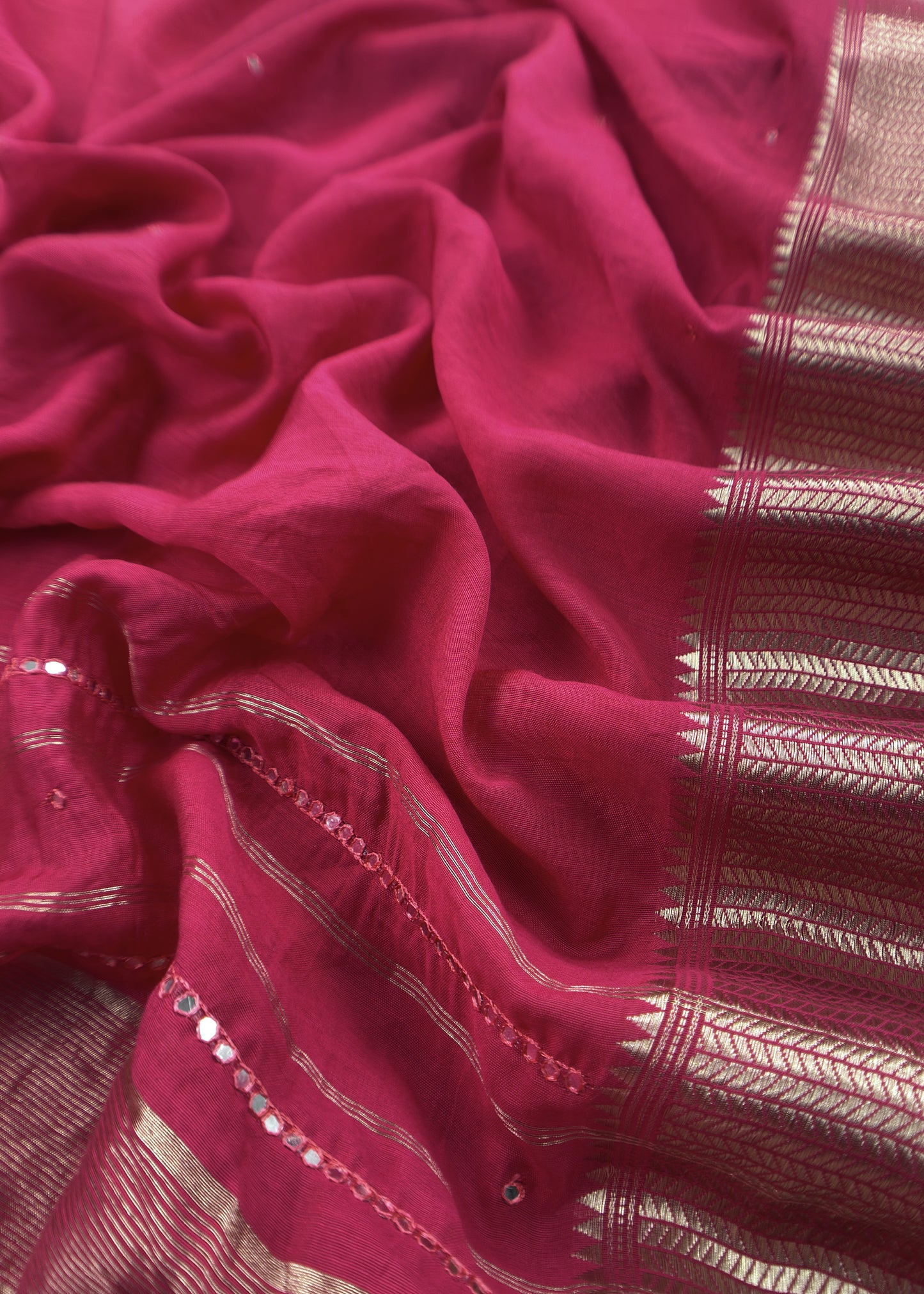 Red Pure Assamese Silk Suit Fabric With Mirrors Handwork