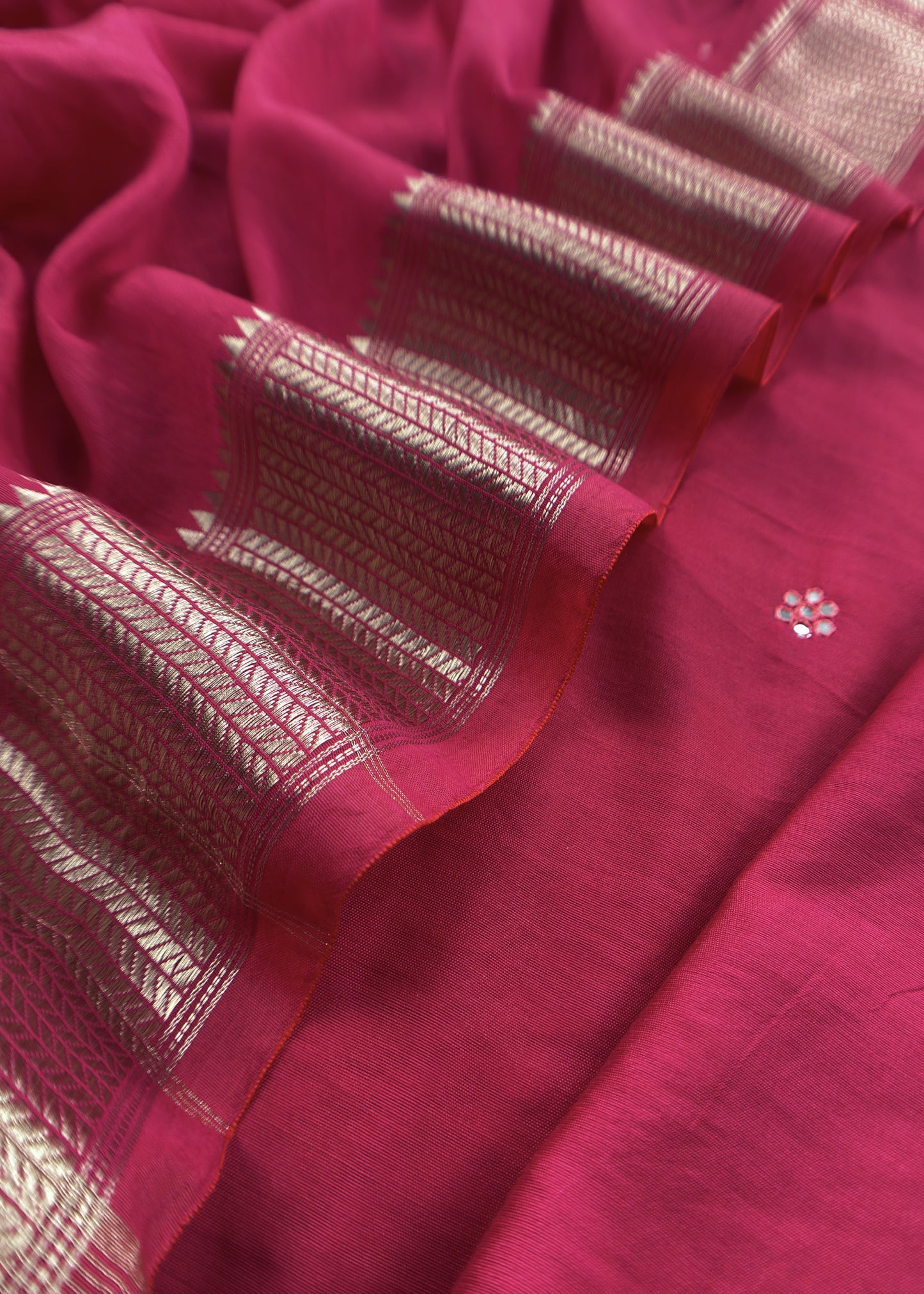 Red Pure Assamese Silk Suit Fabric With Mirrors Handwork