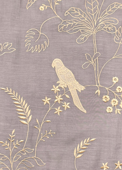 Lavender Chidiya Tales Mul Cotton Suit Set With Zari Lurex Dupatta