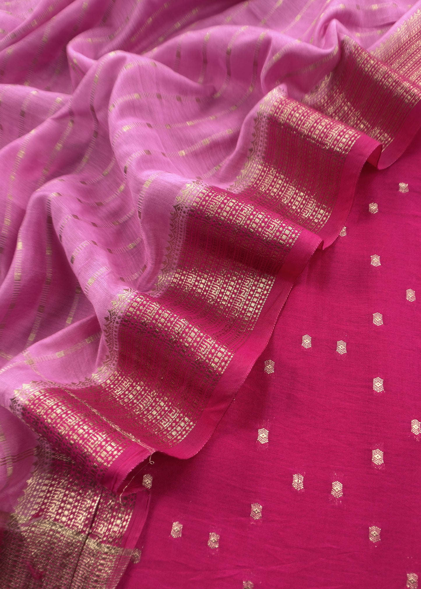 Pink Banarasi Chanderi Suit With Contrast Dupatta