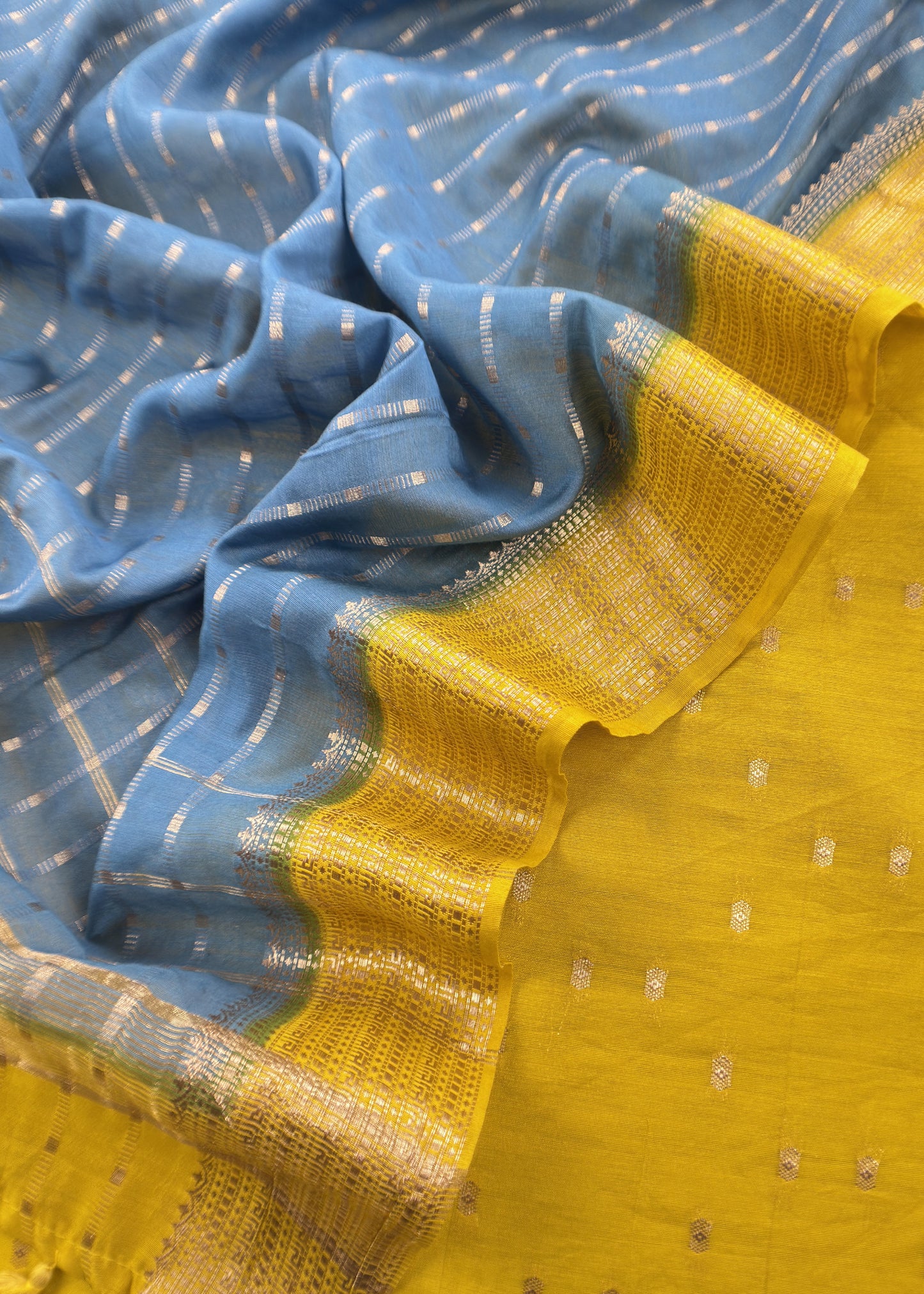 Yellow Banarasi Chanderi Suit With Contrast Dupatta