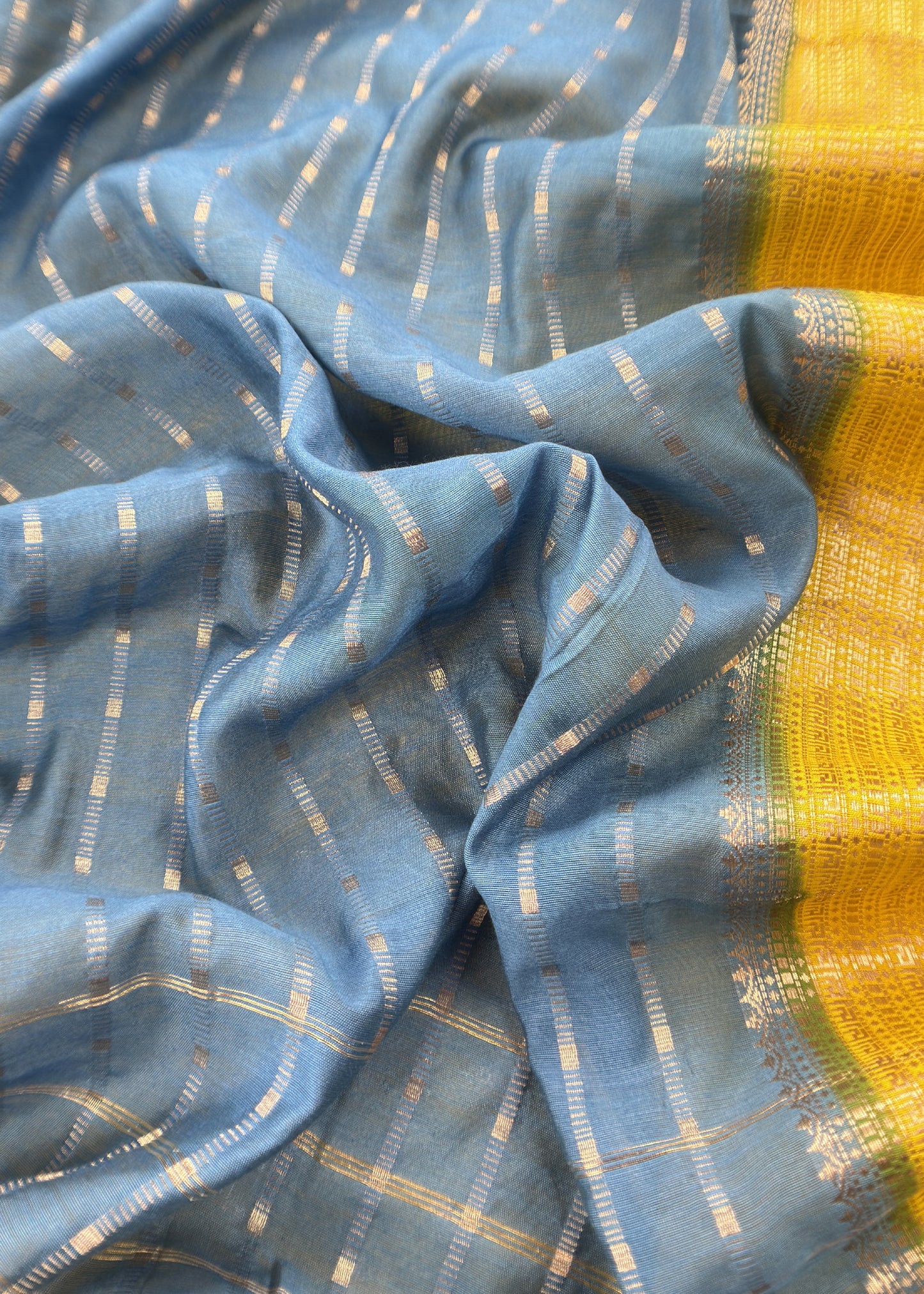 Yellow Banarasi Chanderi Suit With Contrast Dupatta