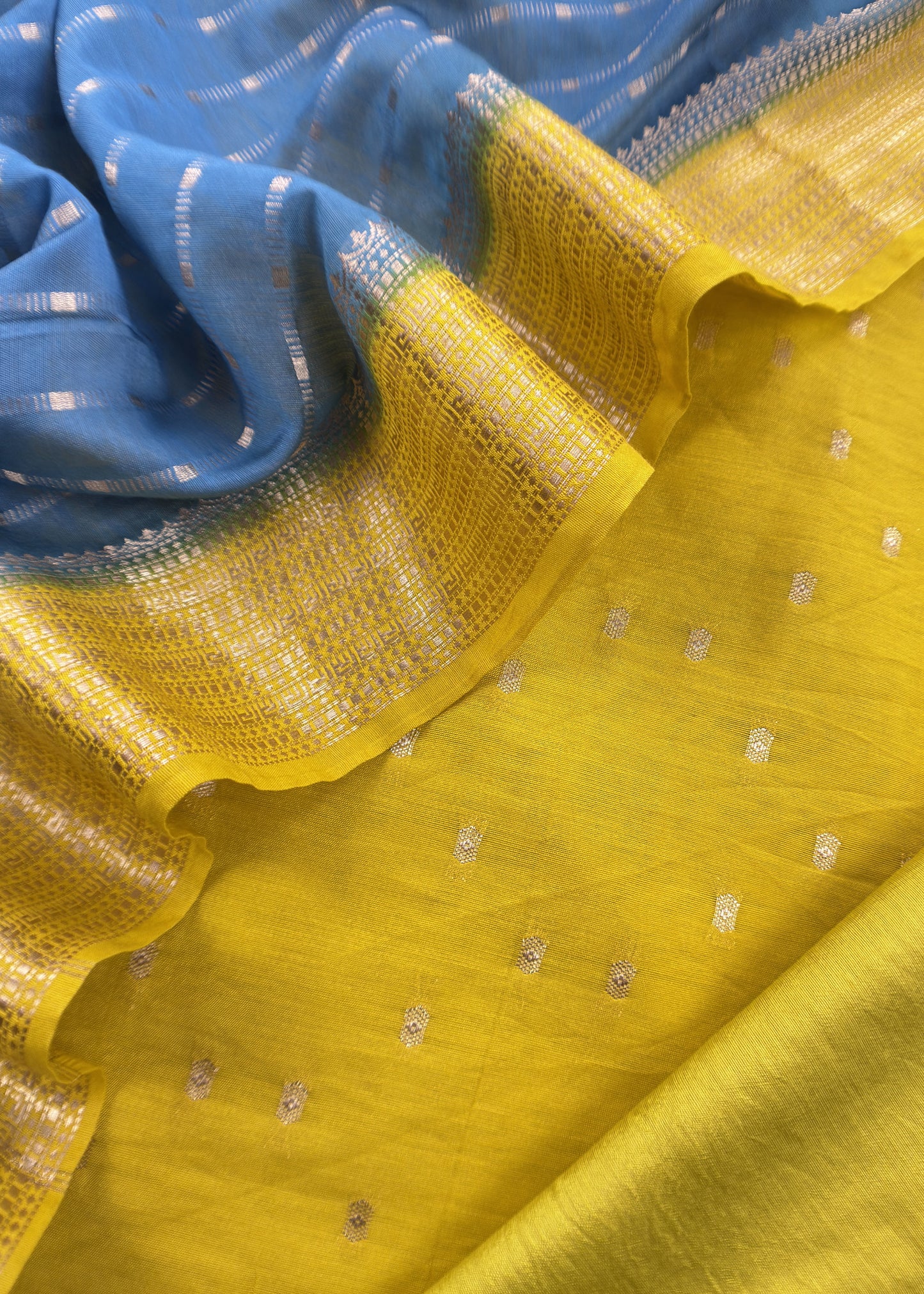Yellow Banarasi Chanderi Suit With Contrast Dupatta