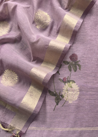 Purple Summer floral Unstitched Suit in Chanderi Blend fabric