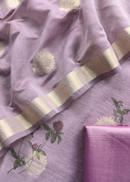 Purple Summer floral Unstitched Suit in Chanderi Blend fabric