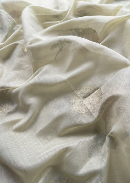 Ivory Summer floral Unstitched Suit in Chanderi Blend fabric