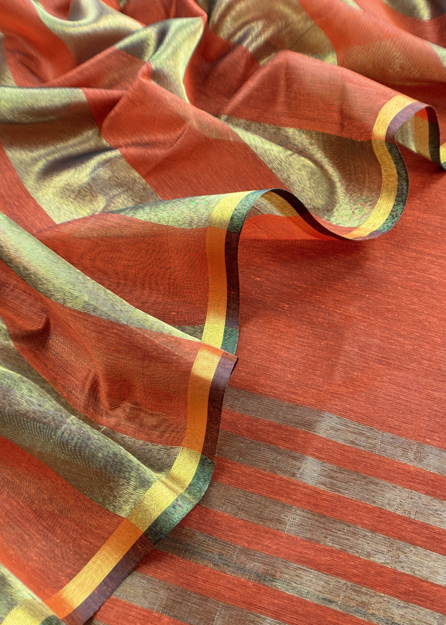 Orange Banarasi Chanderi Suit With Dupatta