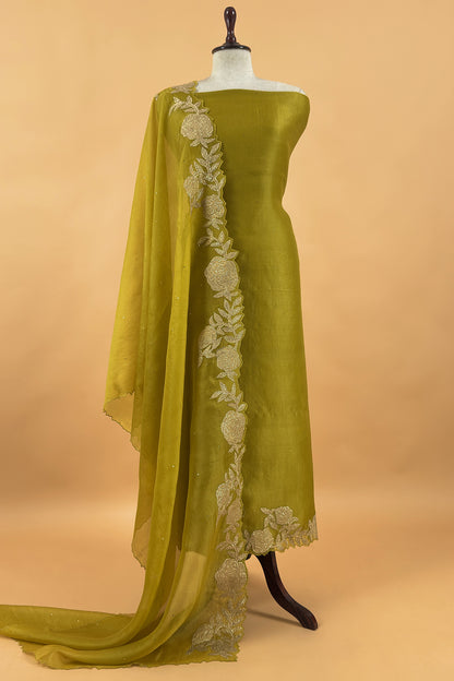 Apple Green Pure tissue Silk Suit With Floral Applique Work