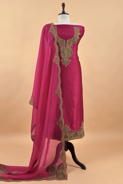 Pink Pure Silk Suit With Gota Tilla Embroidery