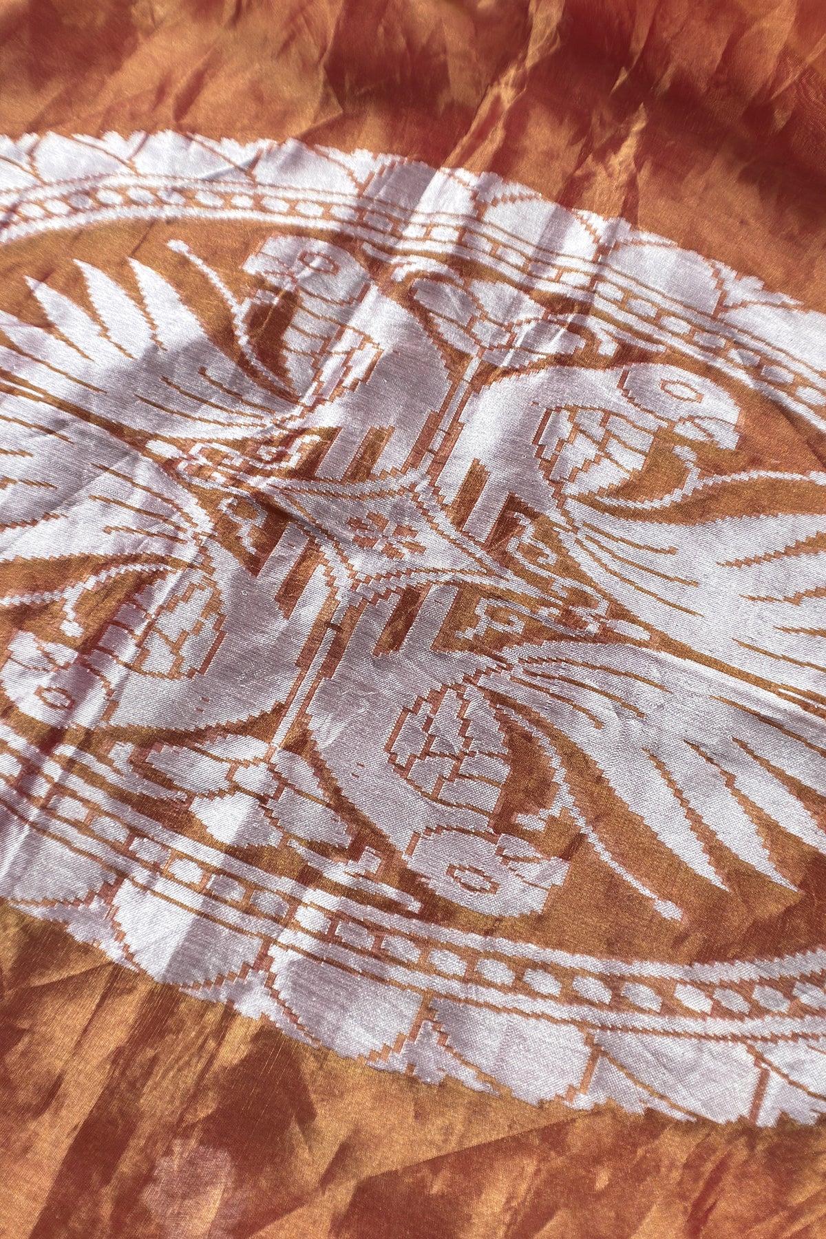 Rust Orange Handloom Tissue Silk Suit With Kadwa Weaves
