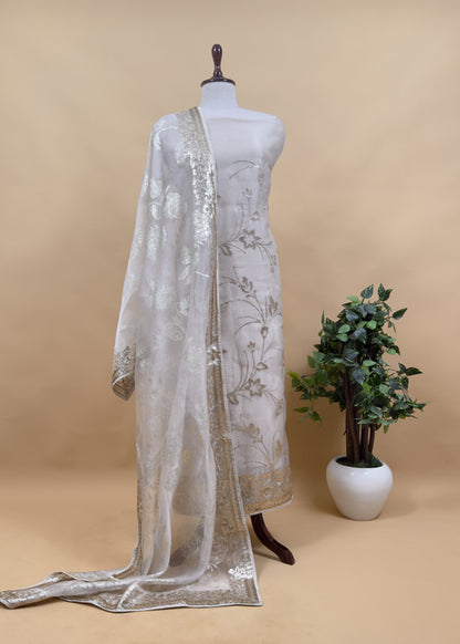 Sky Blue Pure Crushed Tissue Suit With Dupatta
