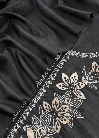 Black Satin Silk Suit Fabric with Dori And Zardosi Embroidery