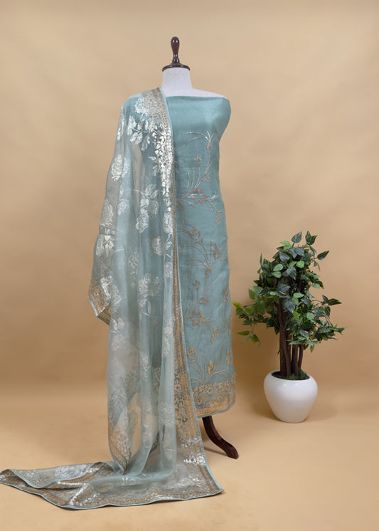 Green Pure Crushed Tissue Suit With Dupatta