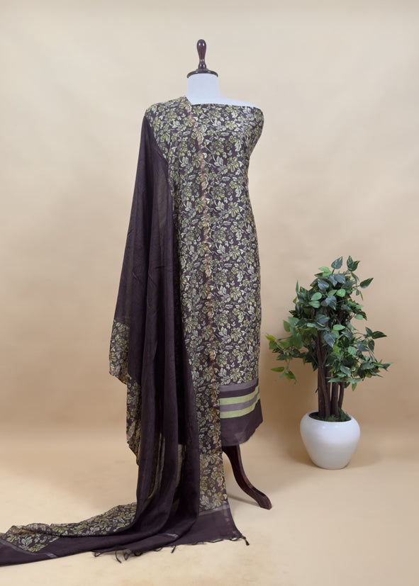 Floral Print Pure Maheshwari Silk Suit With Dupatta