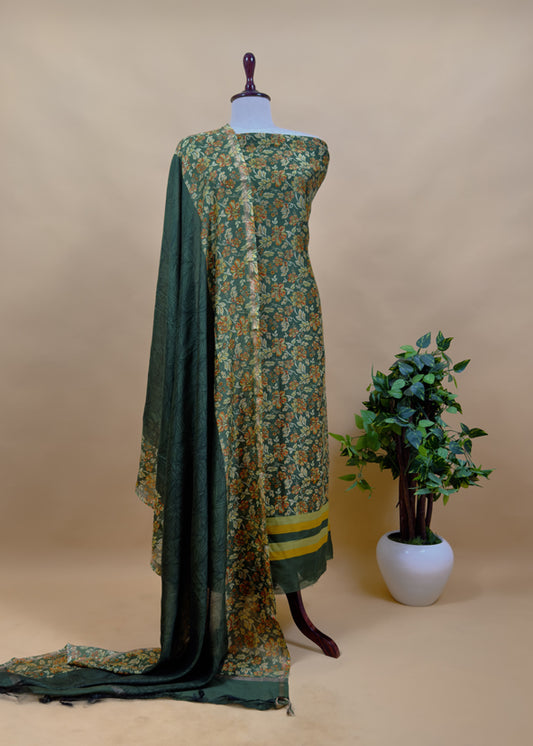 Floral Print Pure Maheshwari Silk Suit With Dupatta