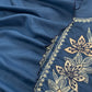 Royal Blue Satin Silk Suit Fabric With Dori And Zardosi Embroidery
